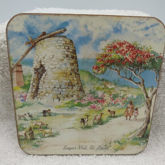 Pimpernel St. Lucia Coasters - Set of 6 -Cork Backing - Artwork - Beach Tropical - Picture 13 of 15
